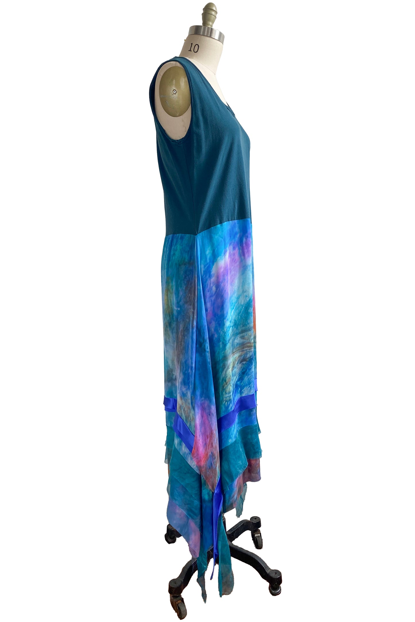 Montmartre Dress | Silk Charmeuse & Organic Cotton Jersey | Teal & Painted Blues | Medium