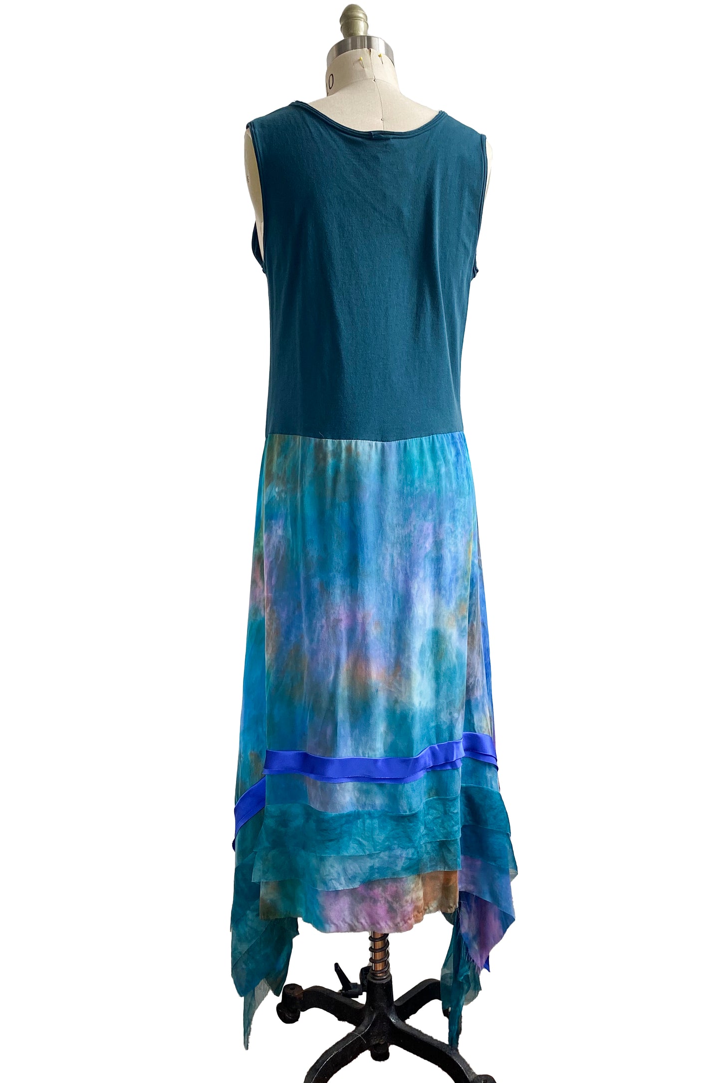 Montmartre Dress | Silk Charmeuse & Organic Cotton Jersey | Teal & Painted Blues | Medium