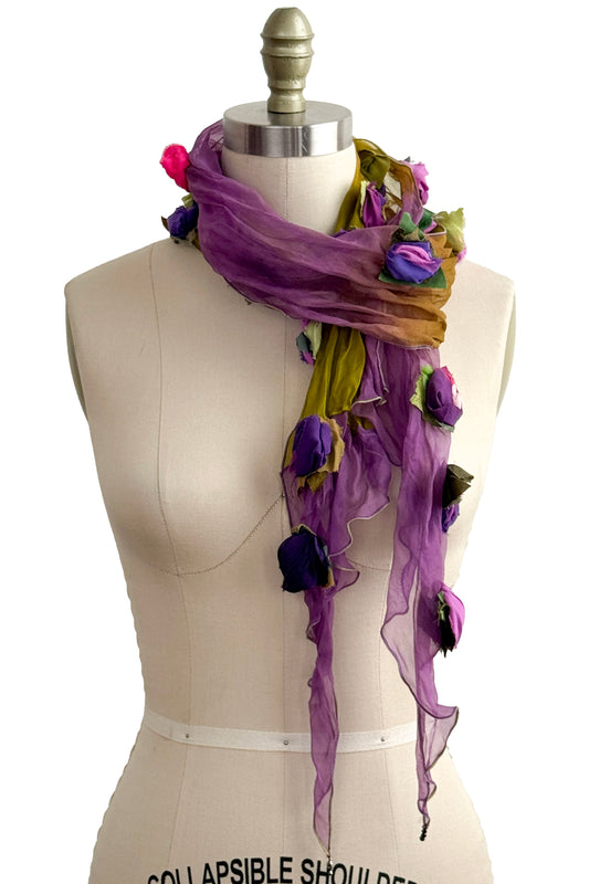 Organza Flower Scarf | Purple & Green