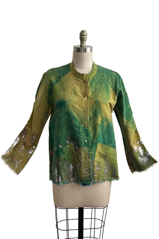 Ariel Jacket | Dupioni Silk | Moody Dye w/ Foil Texture Print | Green | Medium