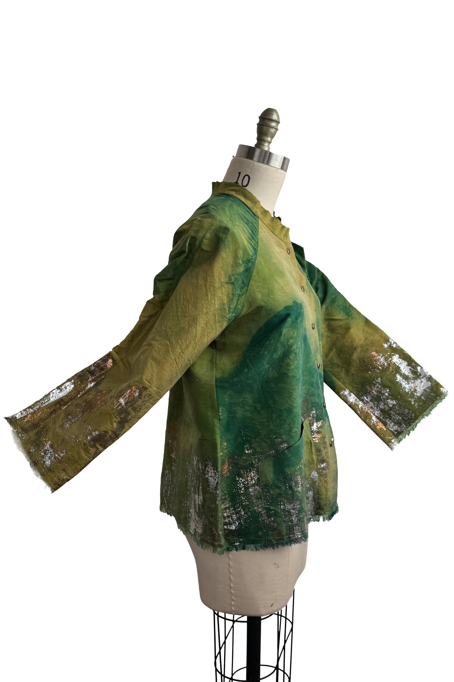 Ariel Jacket | Dupioni Silk | Moody Dye w/ Foil Texture Print | Green | Medium