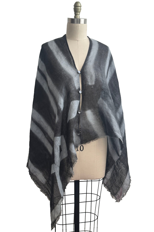 Button Drape | Linen | Itajime Dyed | Grey & White