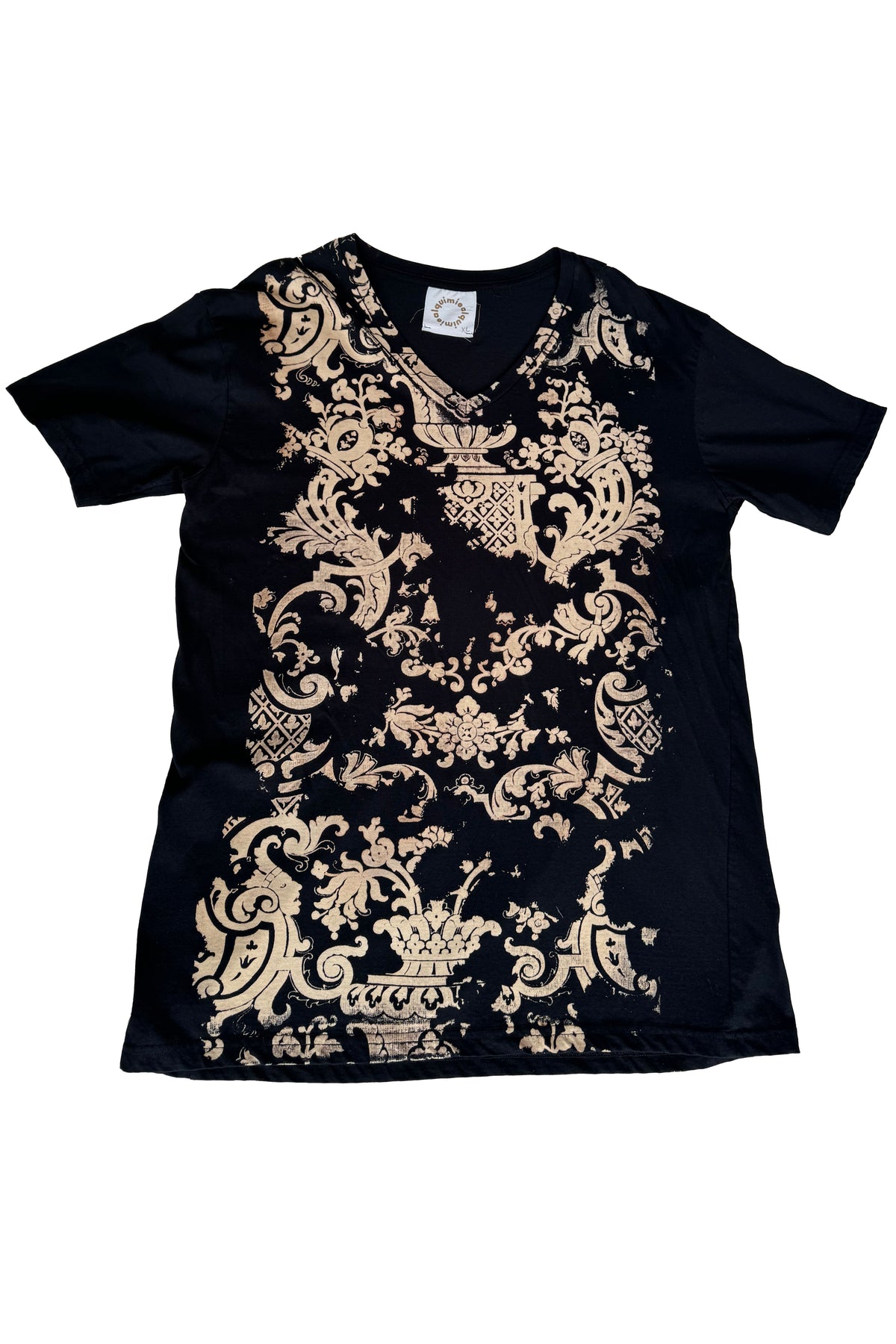 KB x Alquimie Studio T-Shirt | Organic Cotton | Wallpaper Print | Black & Natural | V-Neck XL