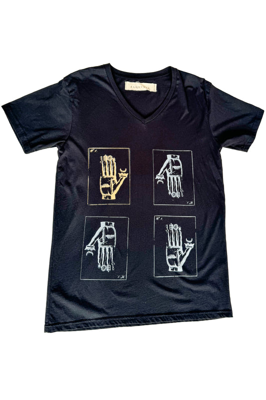 KB x Alquimie Studio T-Shirt | Organic Cotton | Mystic Hand Print | Black | V-Neck Large