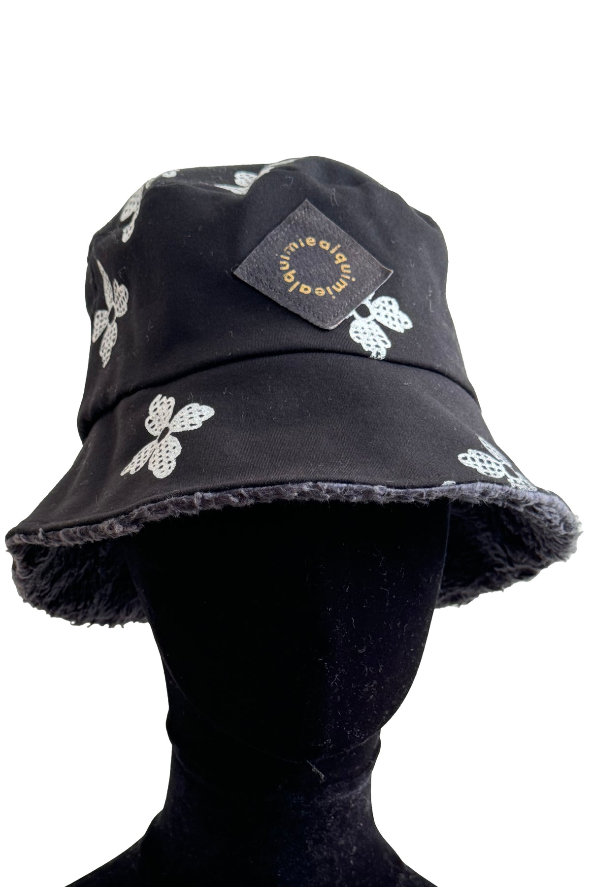 KB x Alquimie Studio Reversible Sherpa Bucket Hat | Organic Cotton Sherpa & Ponte Knit | Quatrefoil Print Lining | Navy