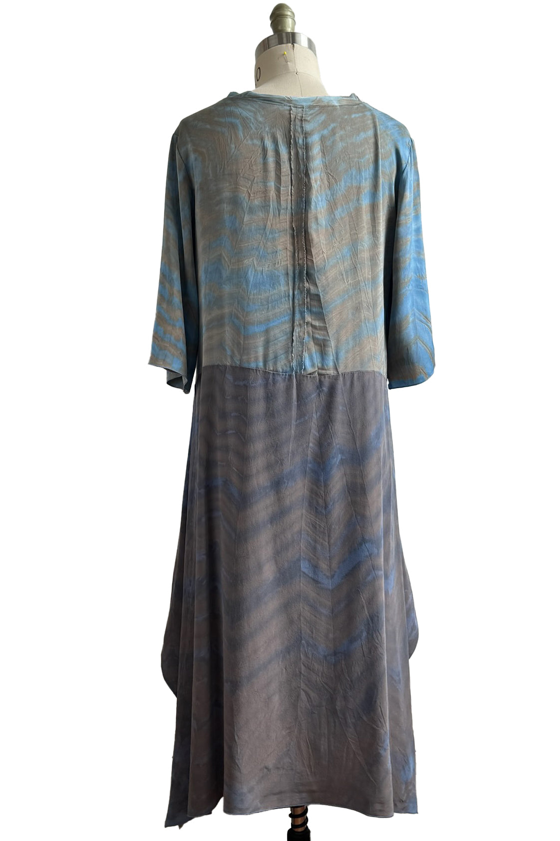 Marais Dress | Stretch Silk & Crepe De Chine | Shibori Arashi Dyed | Blue & Grey | M/L