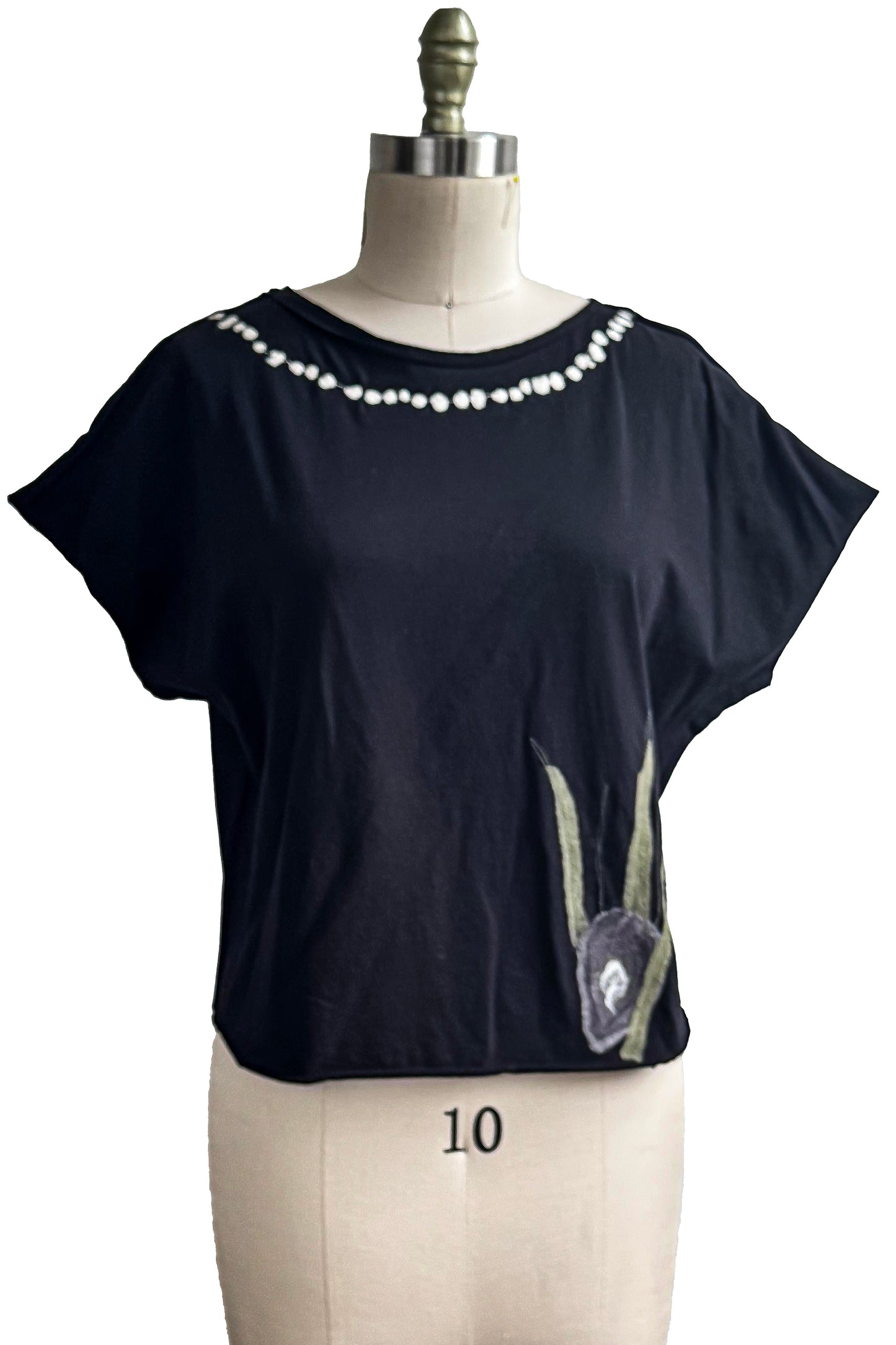 Jen Top | Organic Cotton Jersey | Needle Felted Oyster & Pearls | Black | Medium