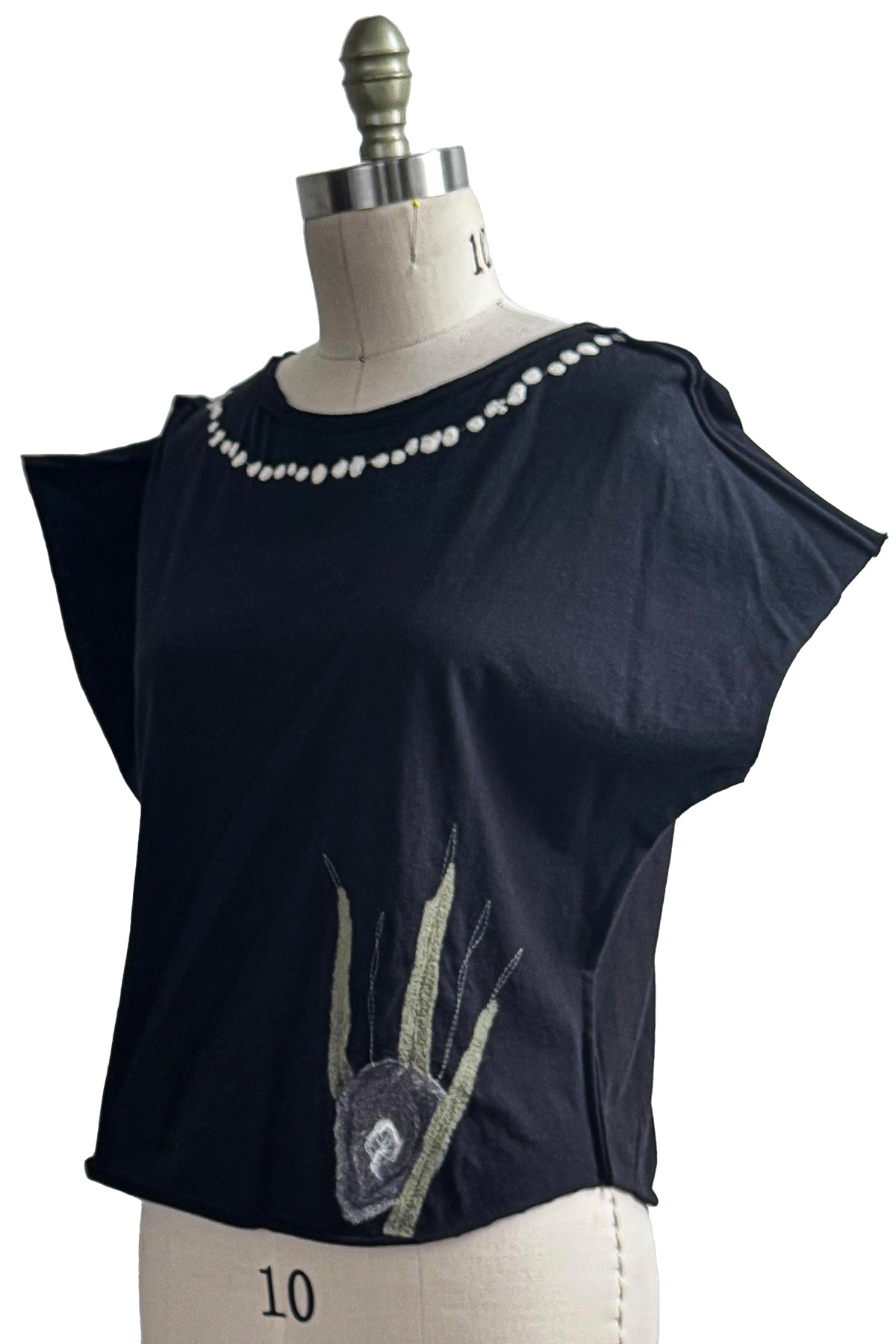 Jen Top | Organic Cotton Jersey | Needle Felted Oyster & Pearls | Black | Medium