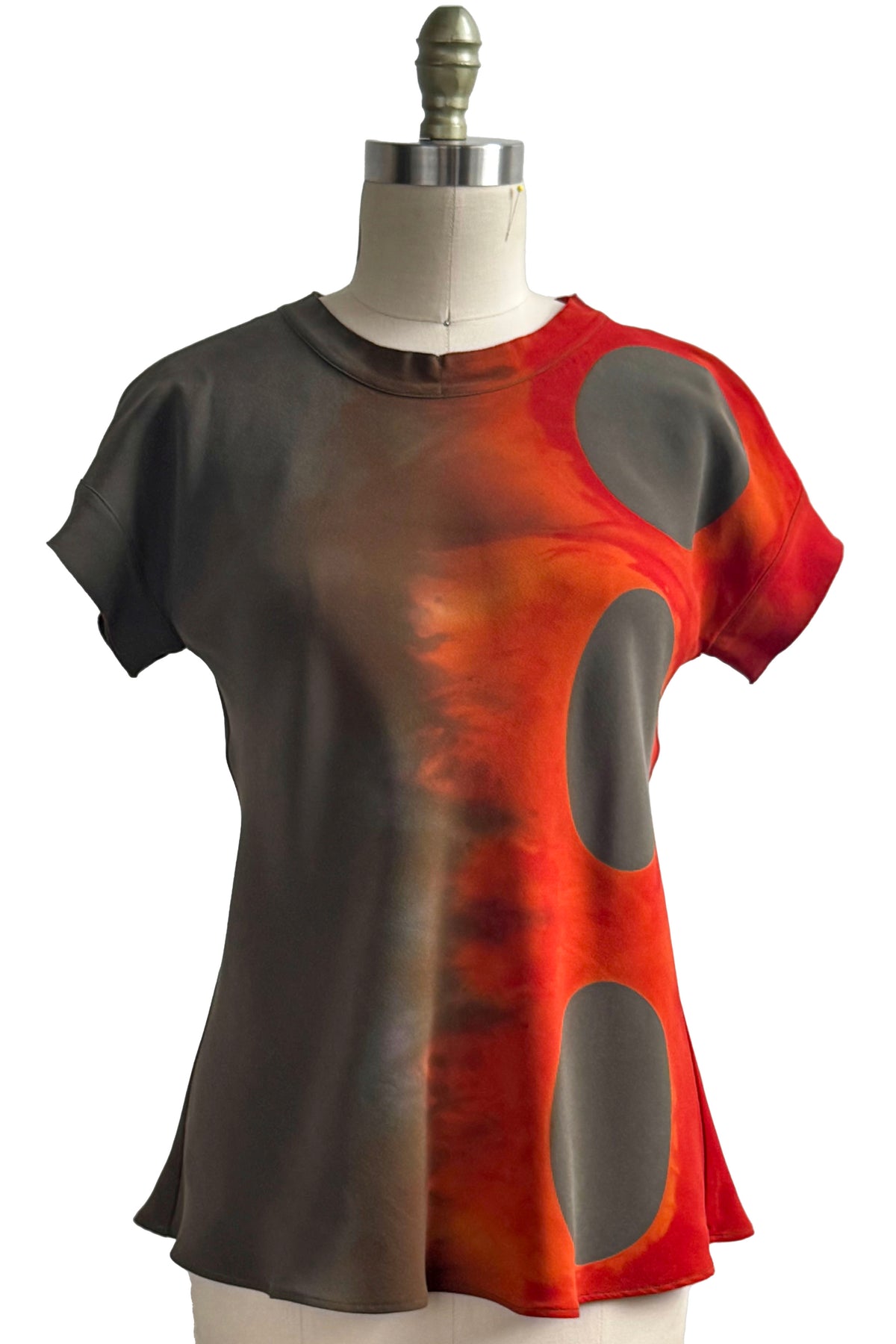 Anne-Marie Bias Top | Silk Georgette | Itajime  Dyed | Orange & Grey | Medium