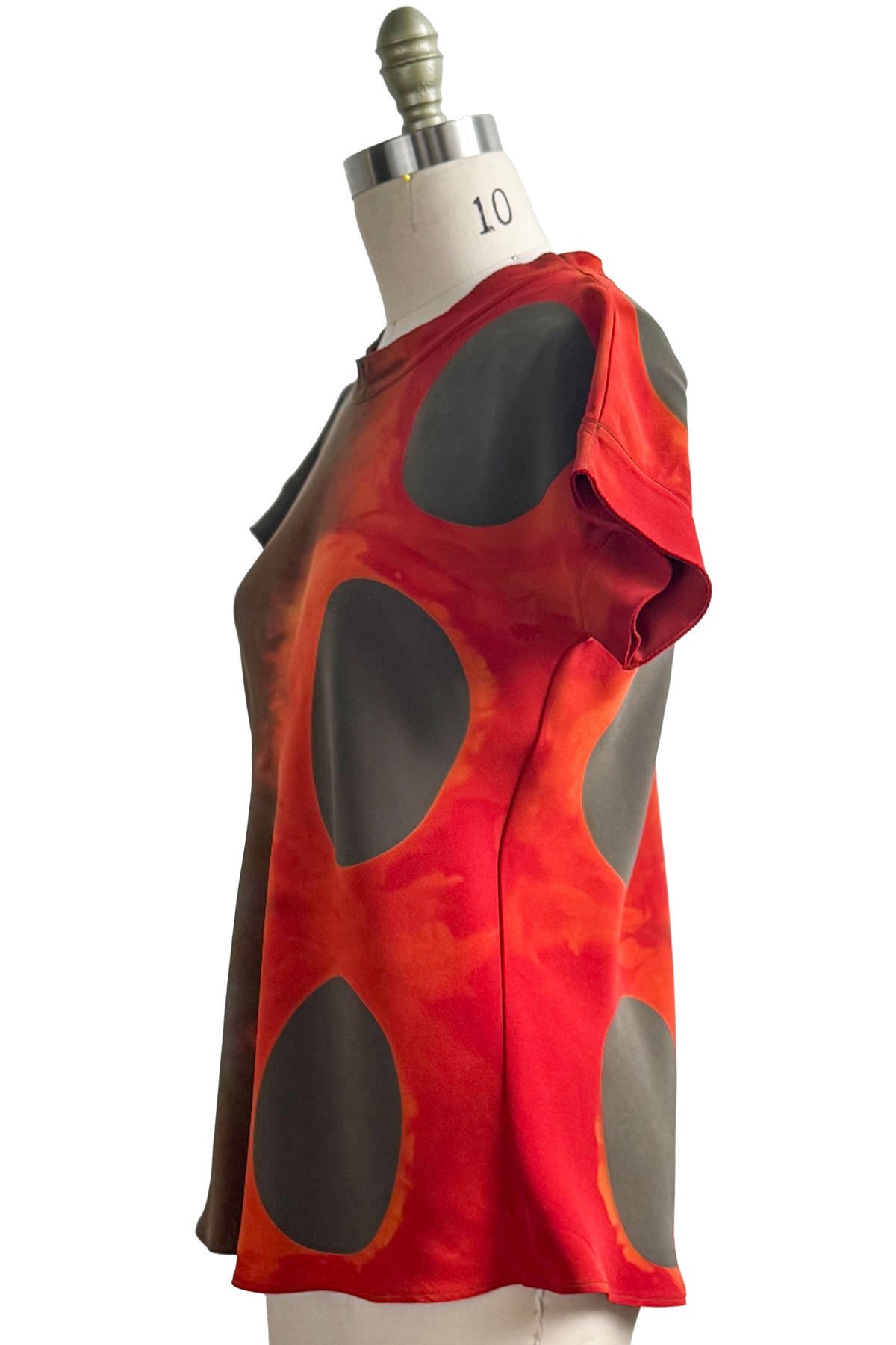 Anne-Marie Bias Top | Silk Georgette | Itajime  Dyed | Orange & Grey | Medium