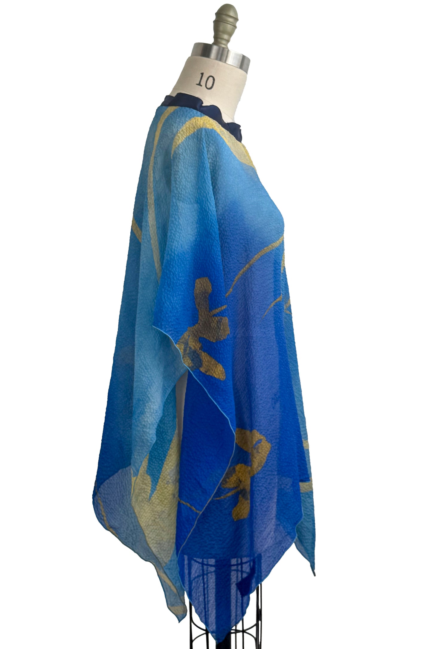 Poncho | Seersucker Silk | Tulip Print | Blue & Gold