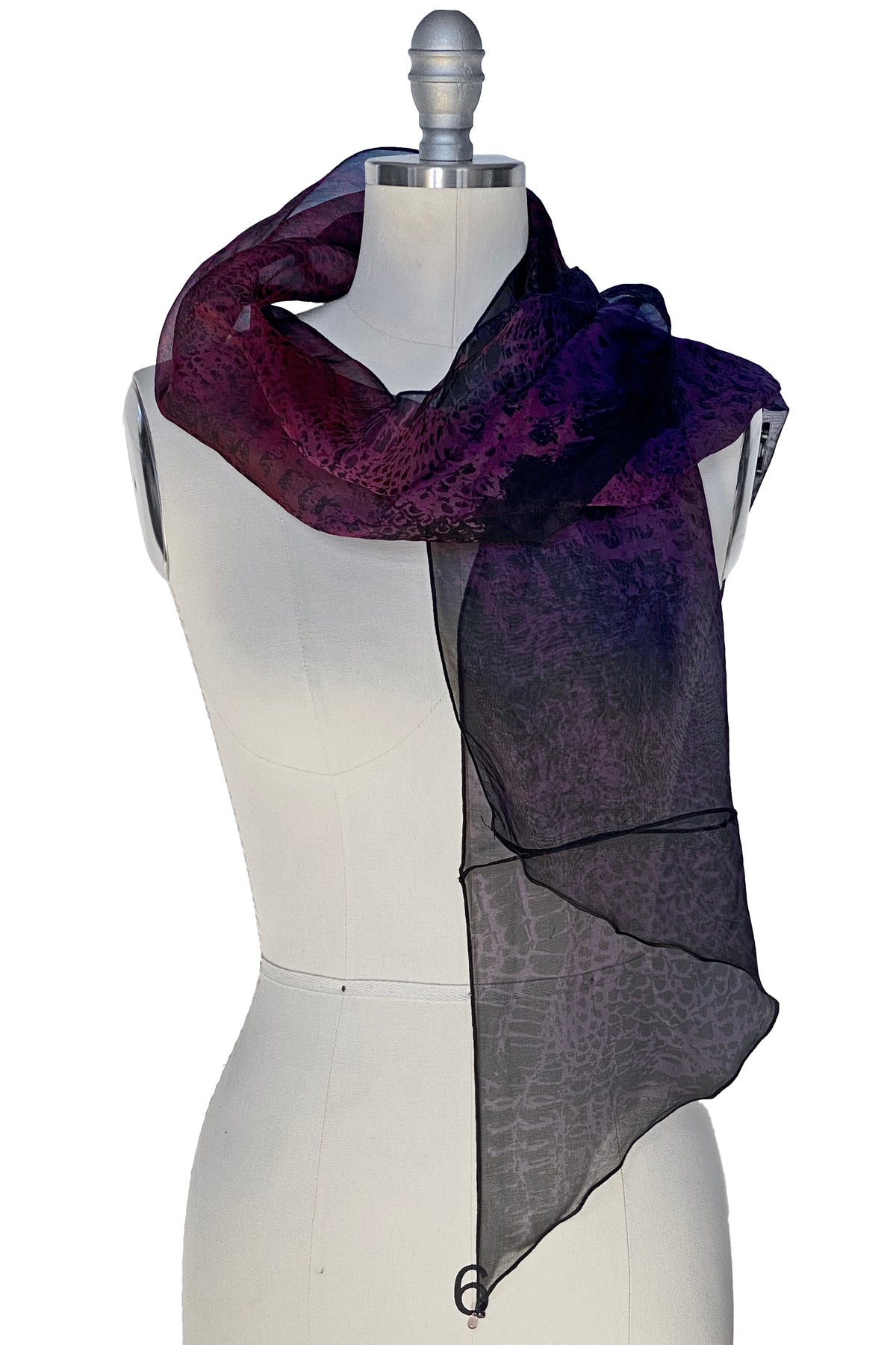 Scarf | Silk Organza | Alligator Print | Black & Plum