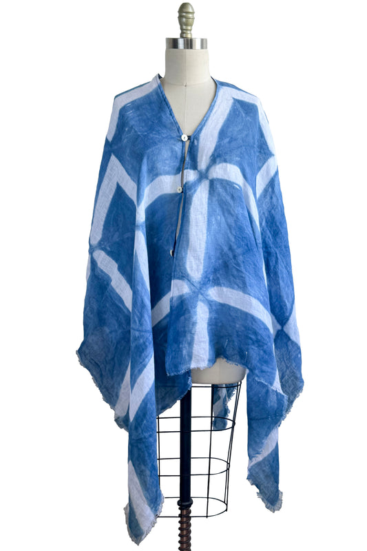 Button Drape | Linen | Itajime Dyed | Indigo & White