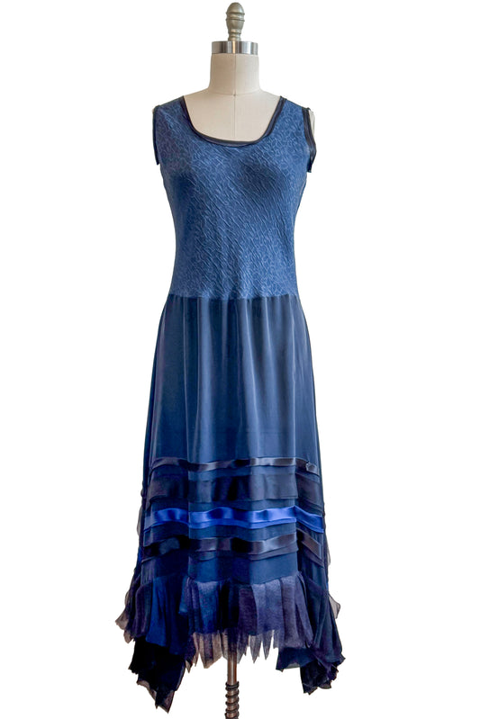 Montmartre Dress | Silk Jacquard & Silk Georgette | Navy | Small