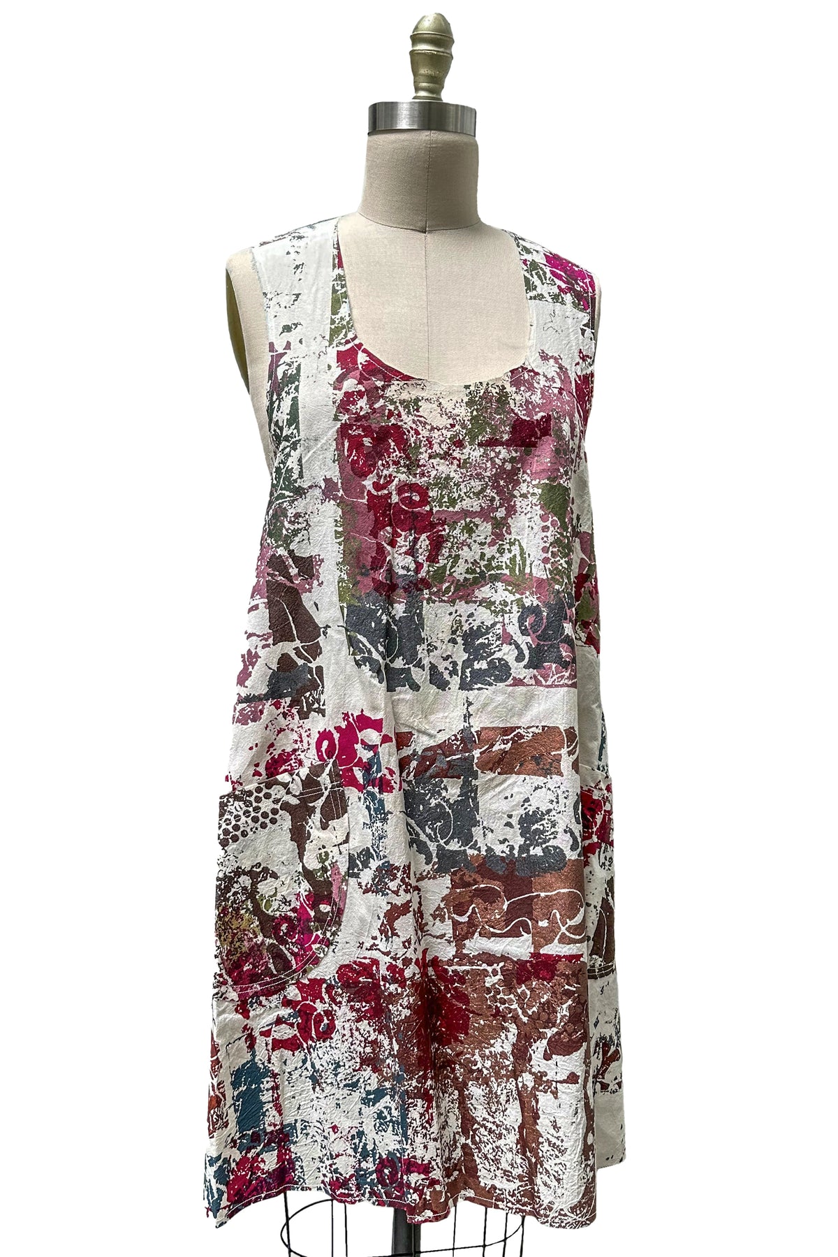 Apron Dress | Cotton | Chaos Print - White, Black & Berry