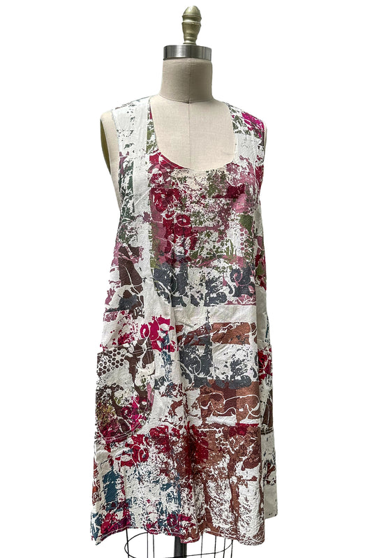 Apron Dress | Cotton | Chaos Print - White, Black & Berry