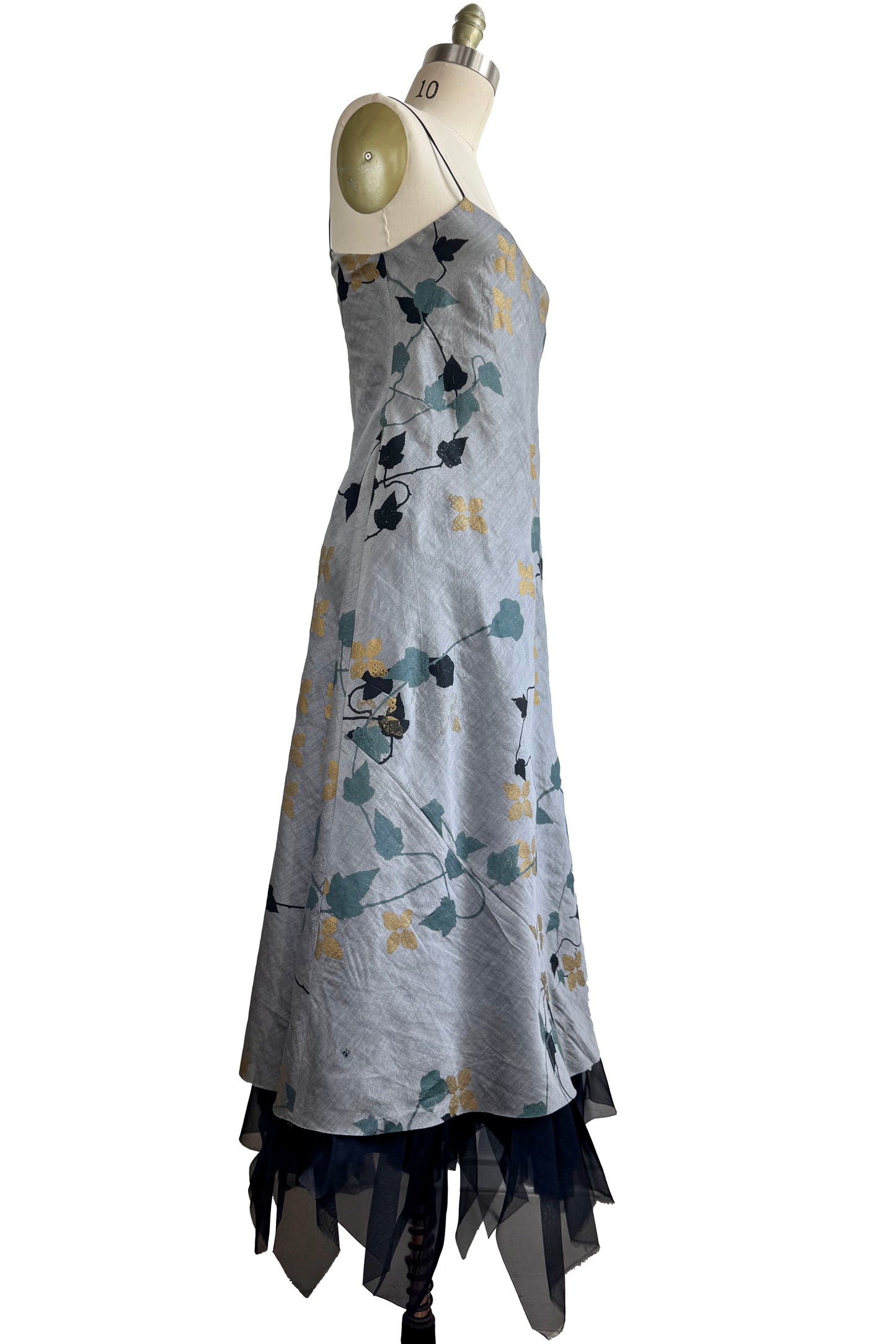 Kappa Dress | Silk Organza | Ivy Print | Grey, Black, Sage Green & Gold | Small