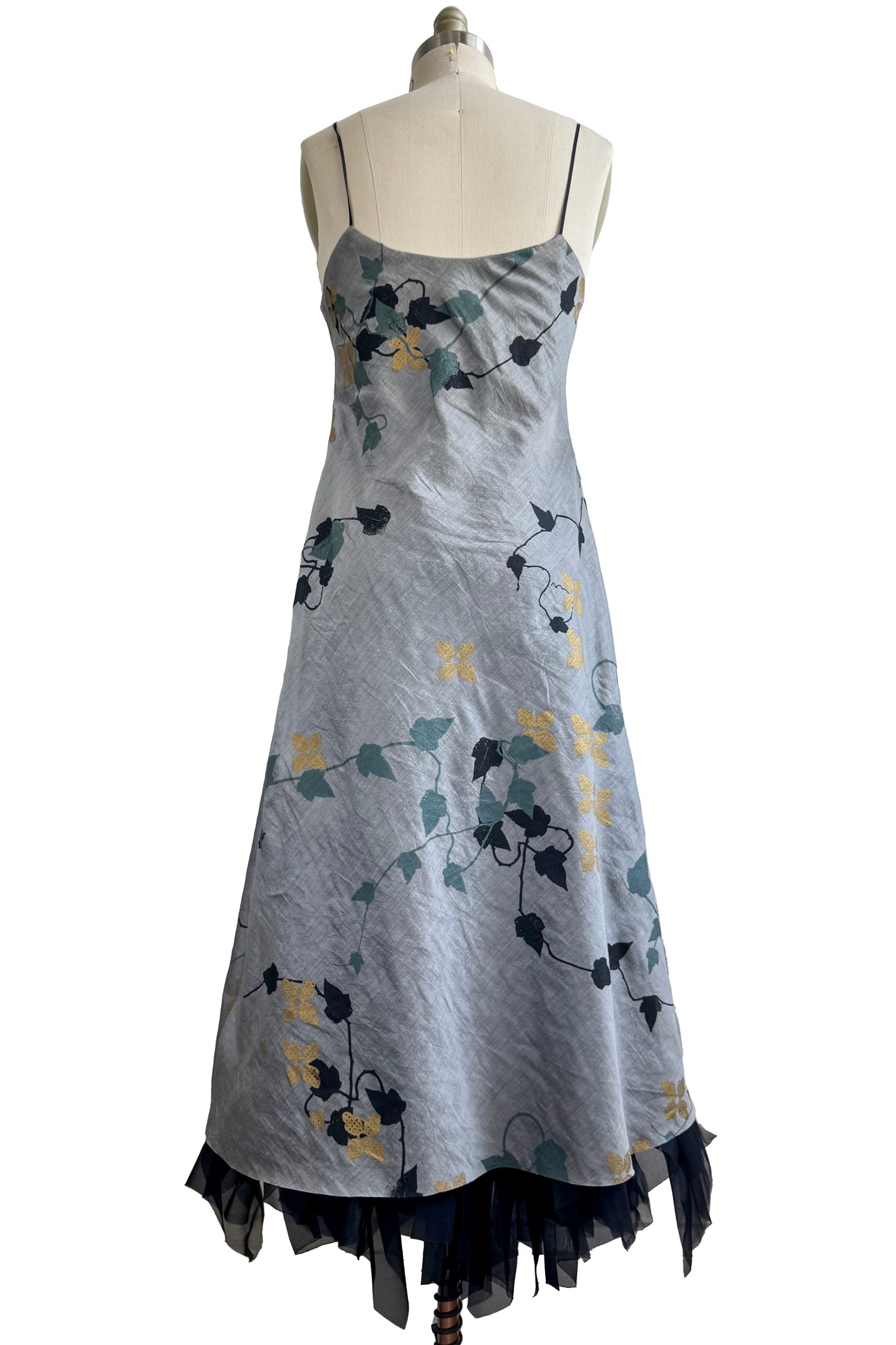 Kappa Dress | Silk Organza | Ivy Print | Grey, Black, Sage Green & Gold | Small