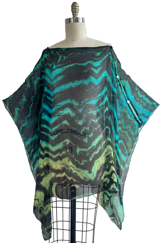 Button Drape | Seersucker Silk | Arashi Dye | Turquoise & Chartreuse