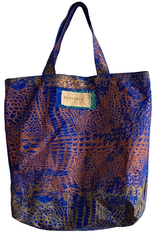 Hand Dyed & Printed Canvas Tote - Cobalt Blue & Copper