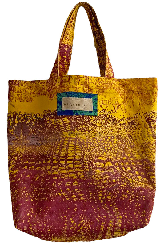 Hand Dyed & Printed Canvas Tote - Gold & Red Alligator