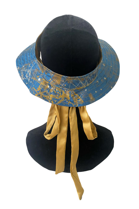Rimini Visor | Silk Taffeta | Celestial Print | Blue & Gold