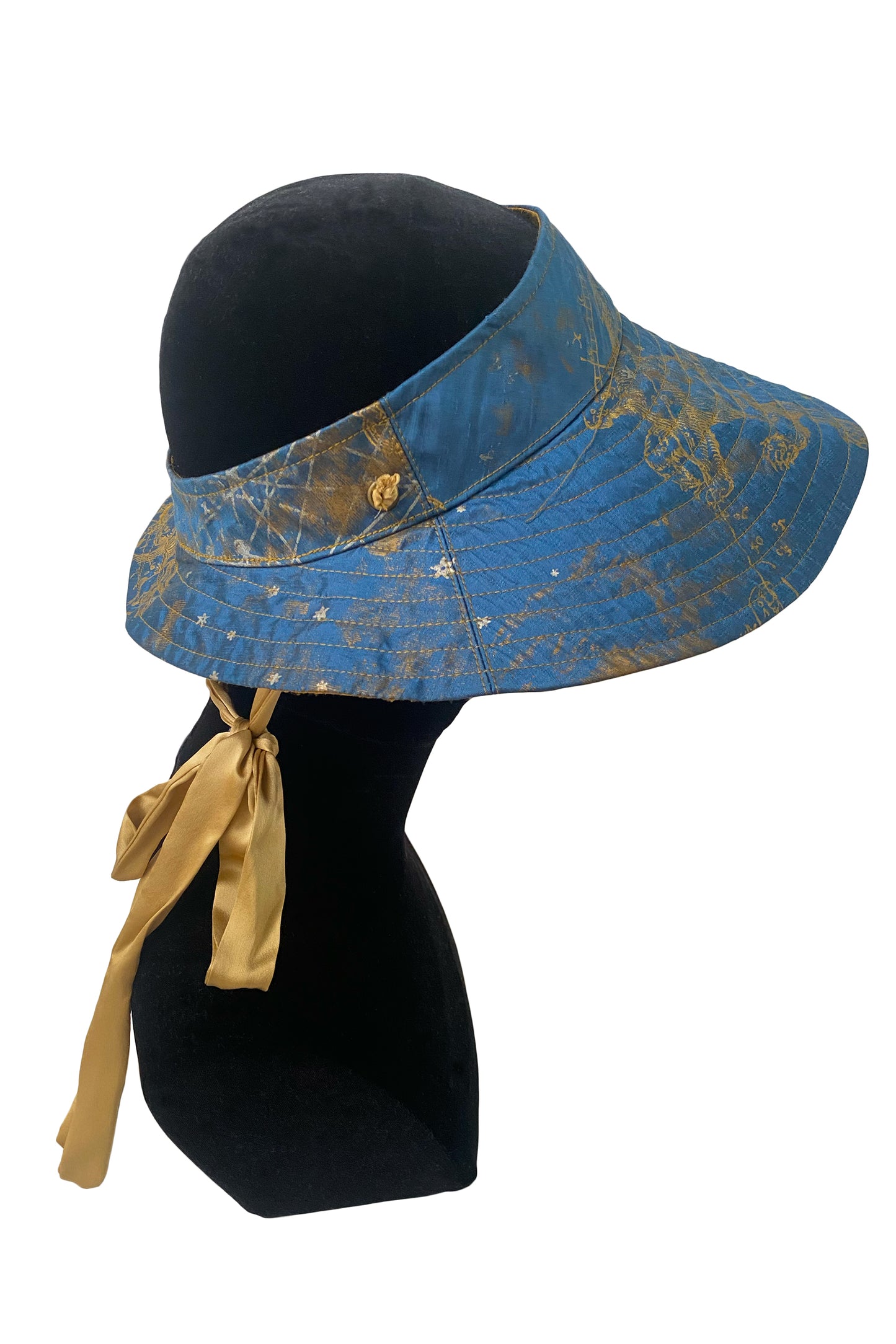 Rimini Visor | Silk Taffeta | Celestial Print | Blue & Gold