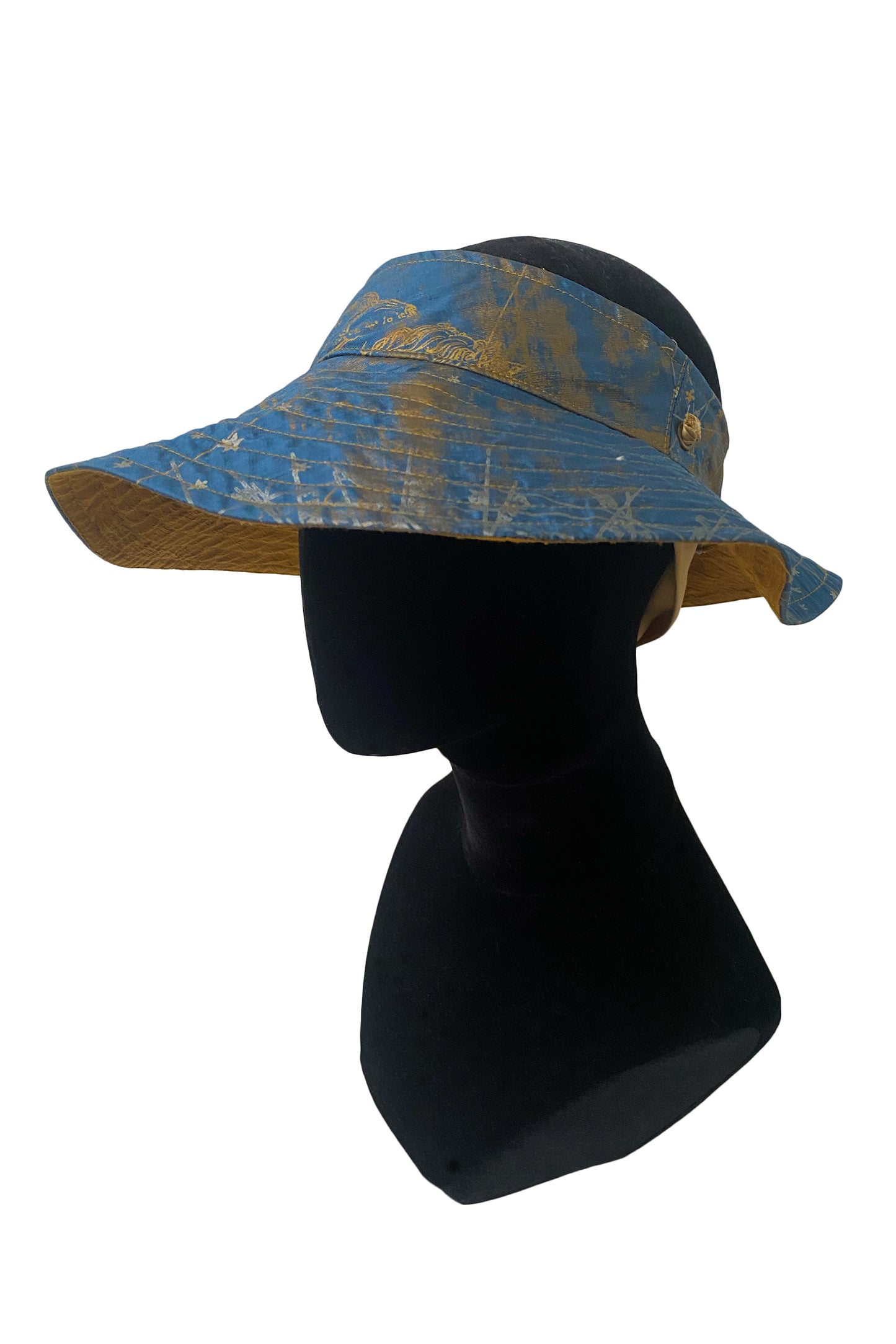 Rimini Visor | Silk Taffeta | Celestial Print | Blue & Gold