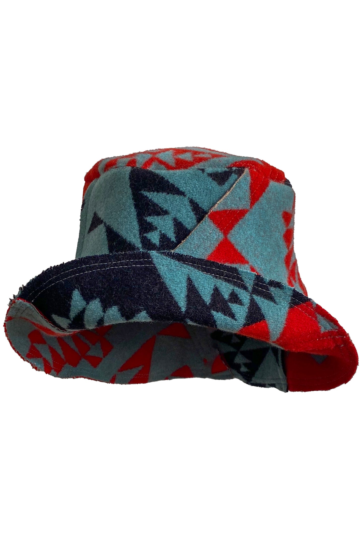 Bucket Hat from Blanket Wool - Red, Blue & Black #12 - Medium