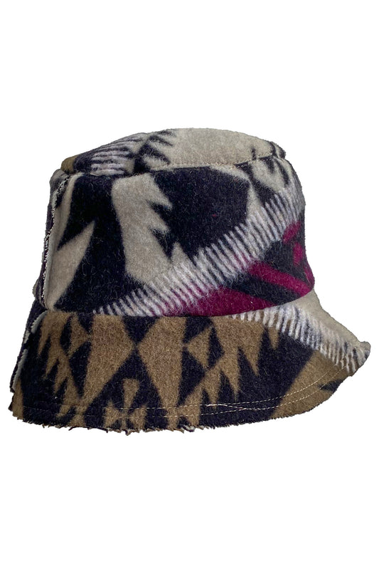 Bucket Hat from Blanket Wool - Black, White & Purple #14 - Medium