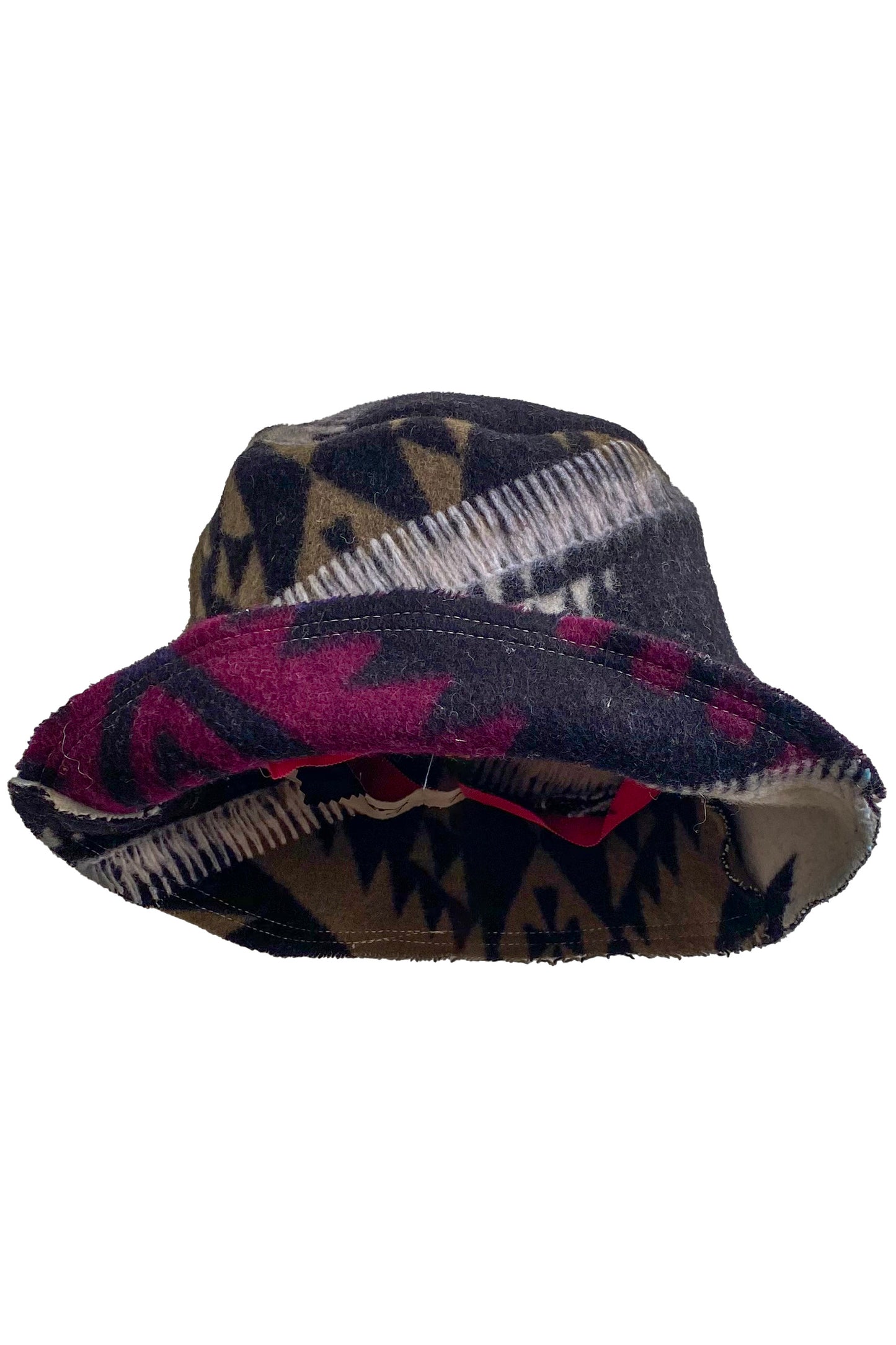 Bucket Hat from Blanket Wool - Black, White & Purple #14 - Medium