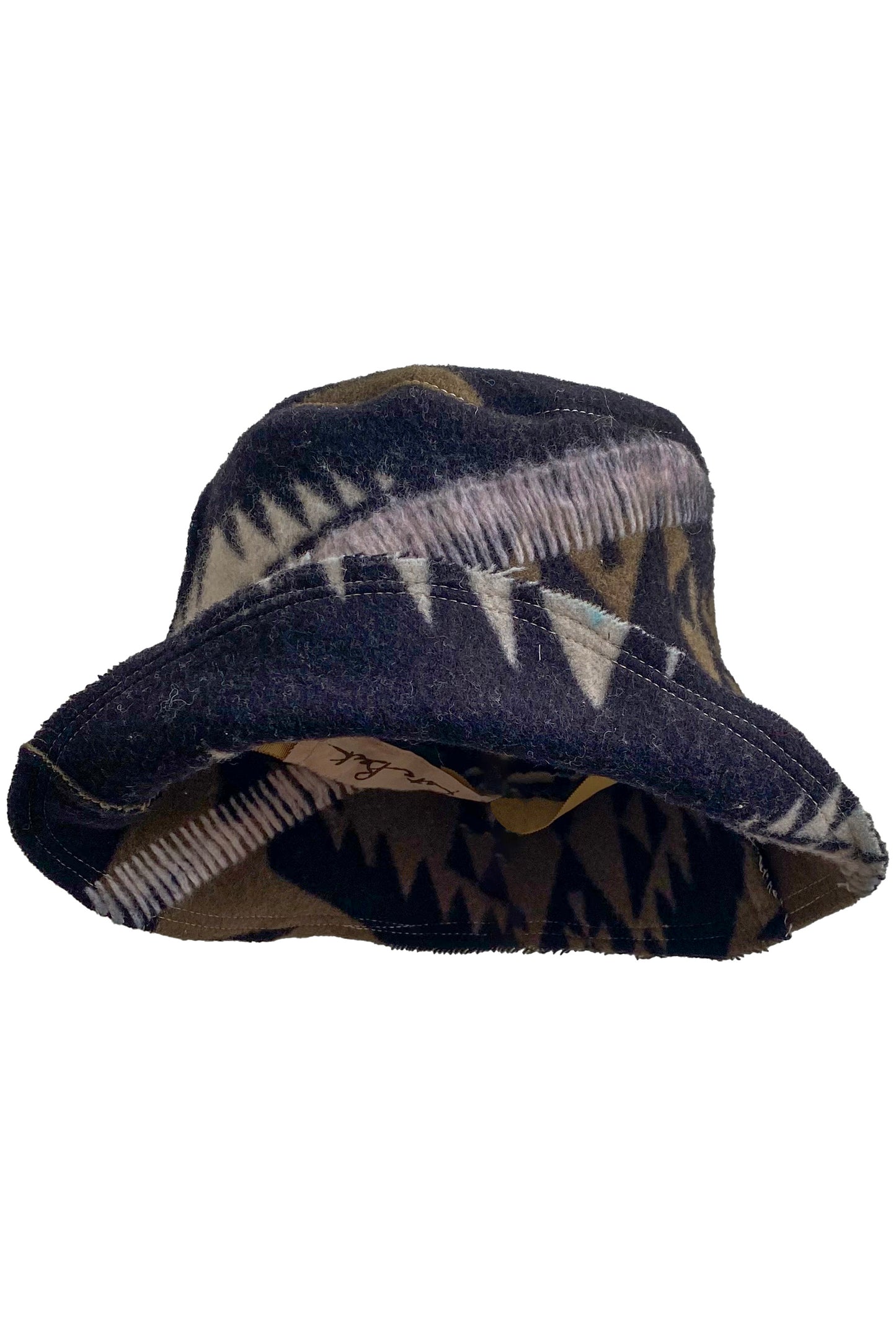 Bucket Hat from Blanket Wool - Black, White, and Olive #9 - Medium