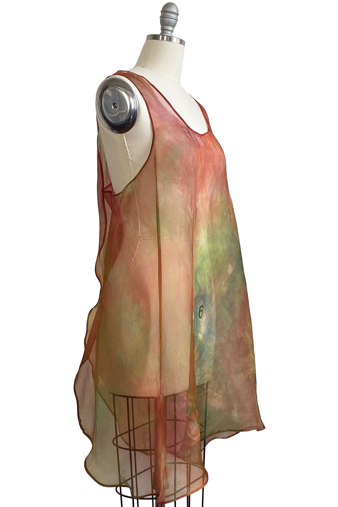 Apron Dress | Silk Organza | Painted Dye - Pink, Green & Orange