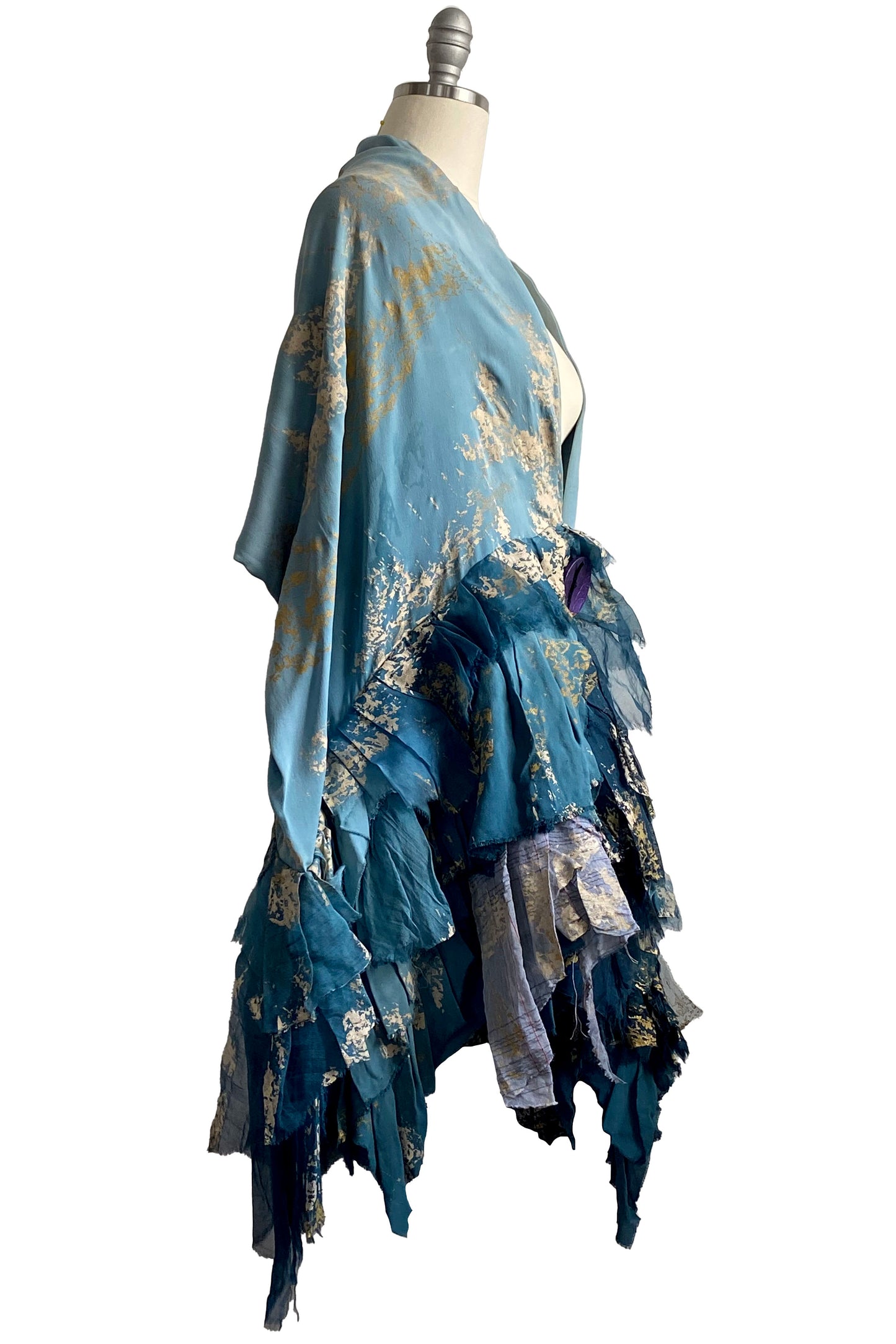 Esmeralda Ruffled Shawl w/ Foil - Blue & Gold