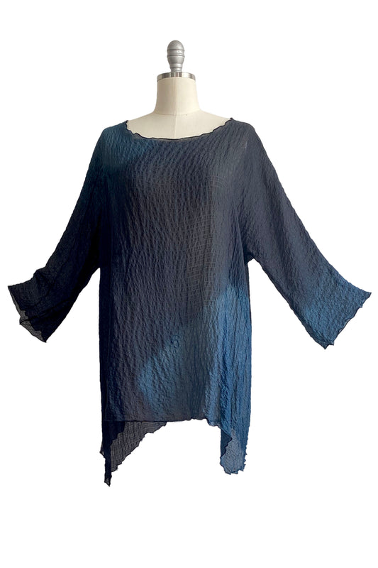 Greg's Tunic | Seersucker Silk | Ombre Dye | Black & Blue | Large