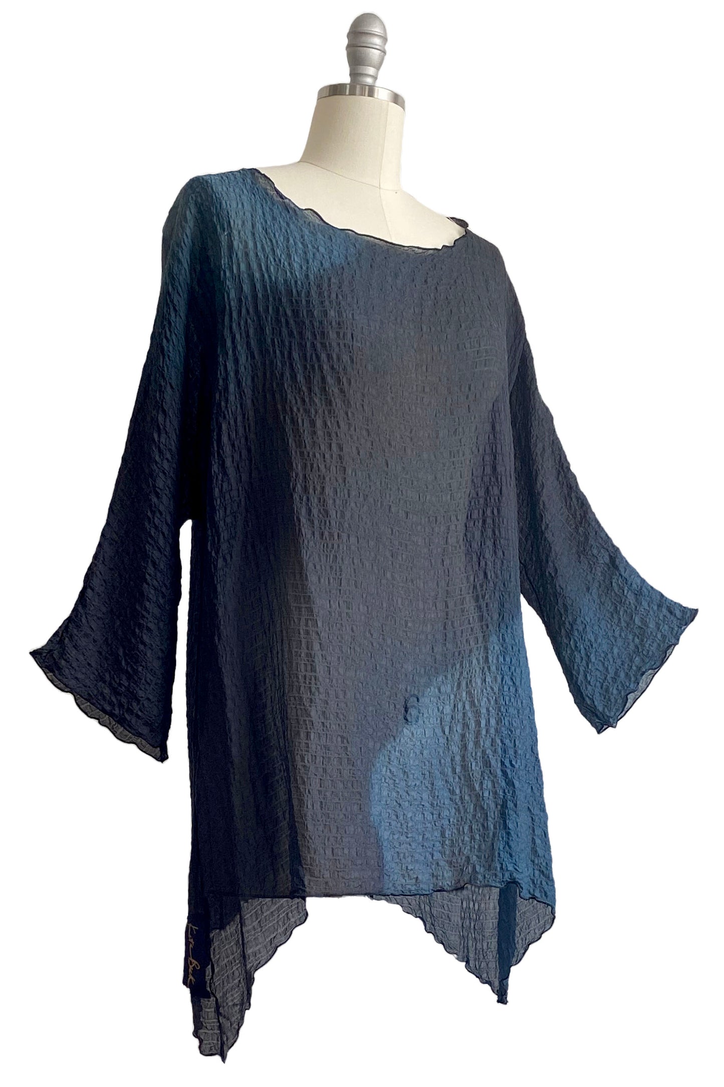 Greg's Tunic | Seersucker Silk | Ombre Dye | Black & Blue | Large