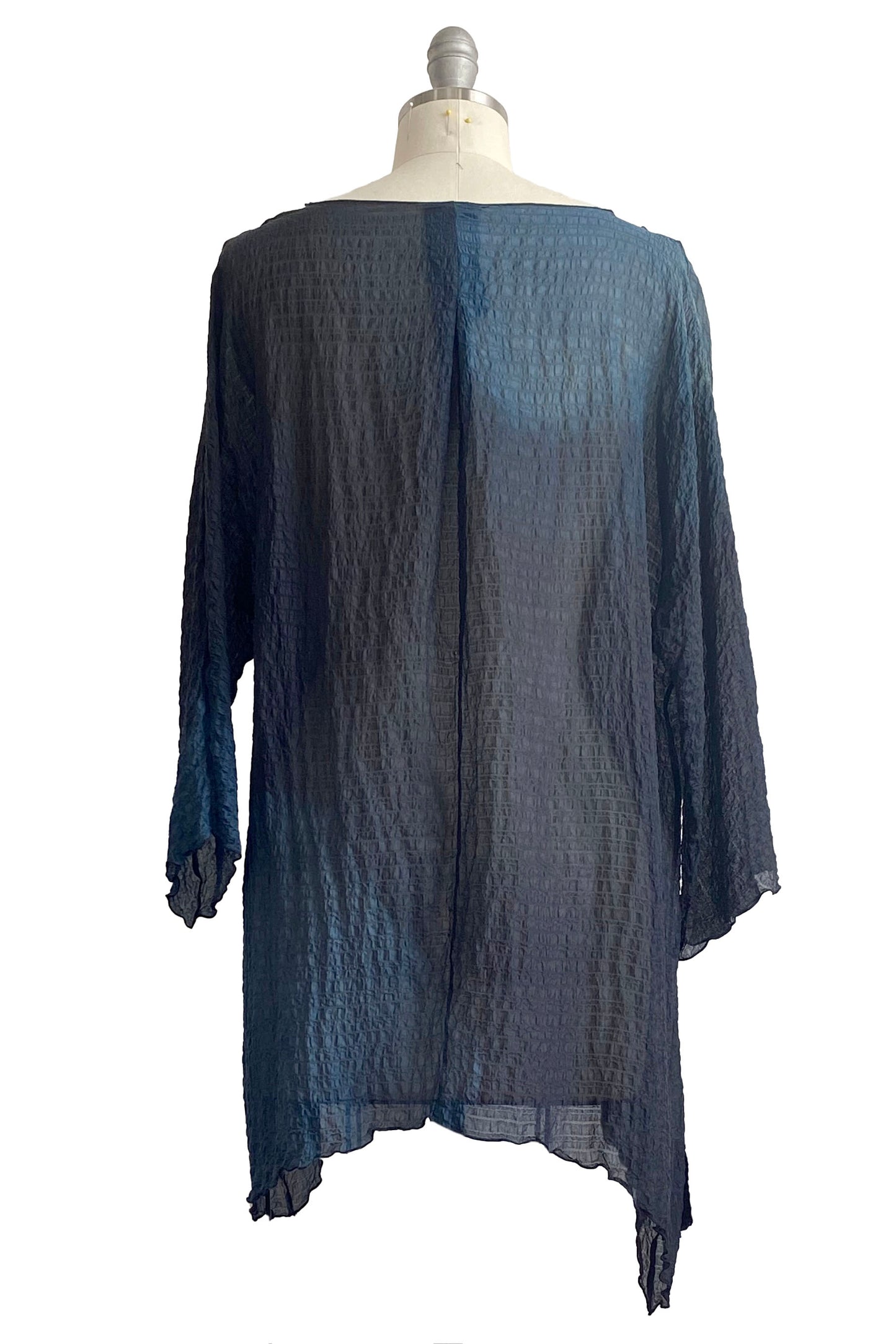 Greg's Tunic | Seersucker Silk | Ombre Dye | Black & Blue | Large