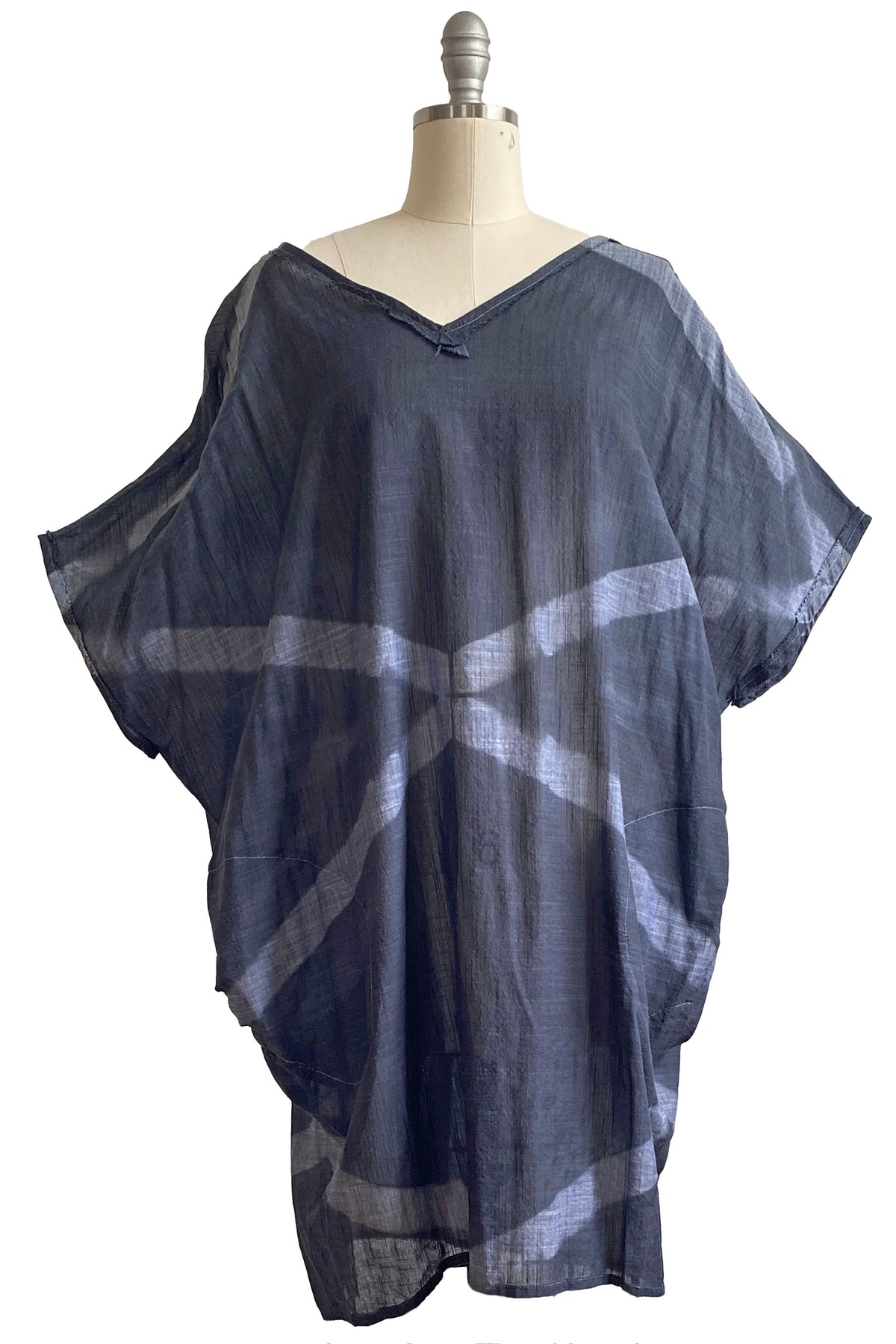 Kaftan Tunic Top | Linen | Itajime Dye | Grey & White