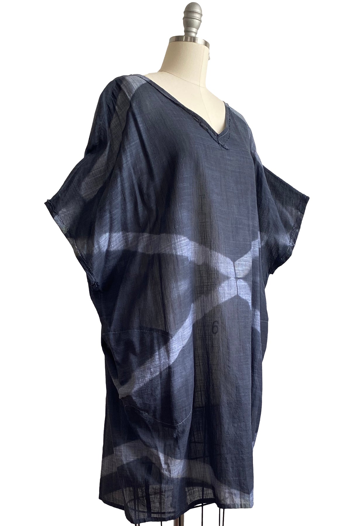 Kaftan Tunic Top | Linen | Itajime Dye | Grey & White