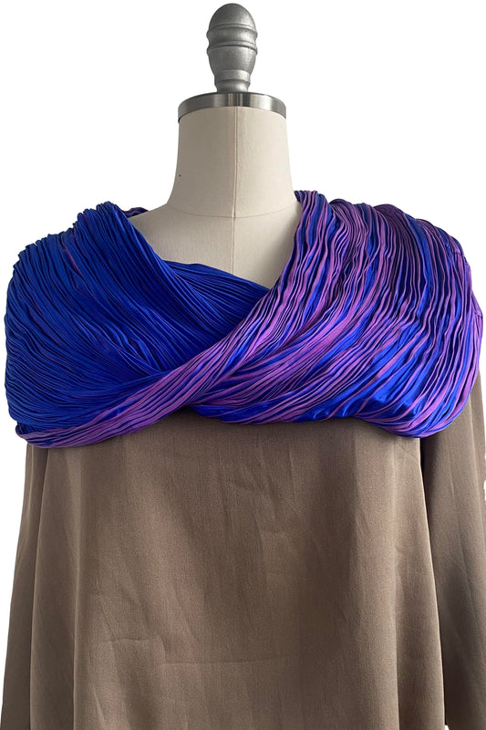 Shibori Pleated Silk Cowl | Blue & Purple