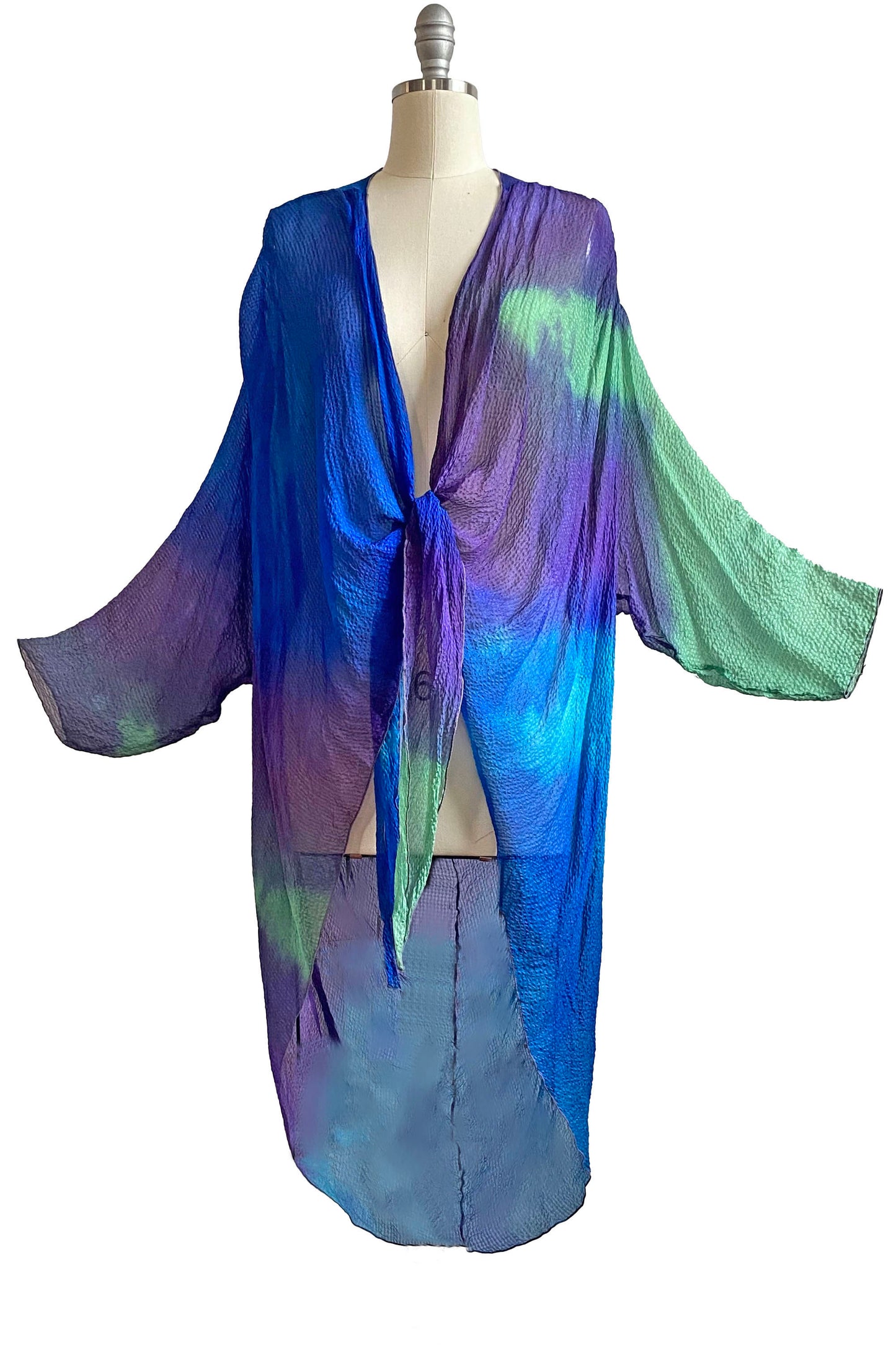 Saint Tropez Cocoon | Waffle Textured Silk | Tie Dye | Purple, Blue & Green