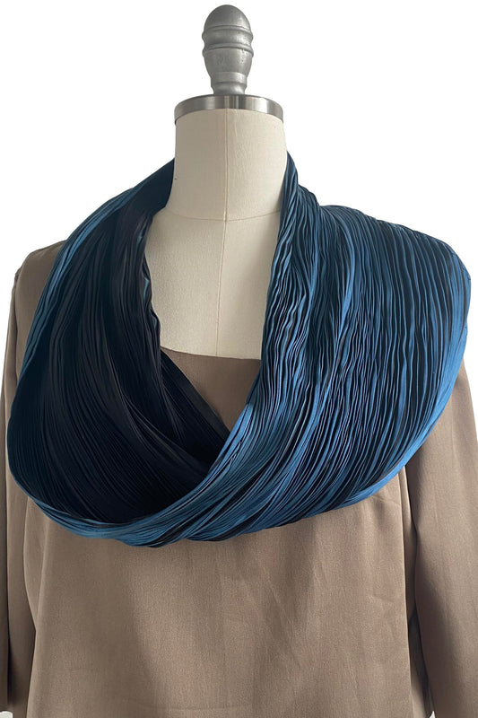 Shibori Pleated Silk Cowl | Blue & Black