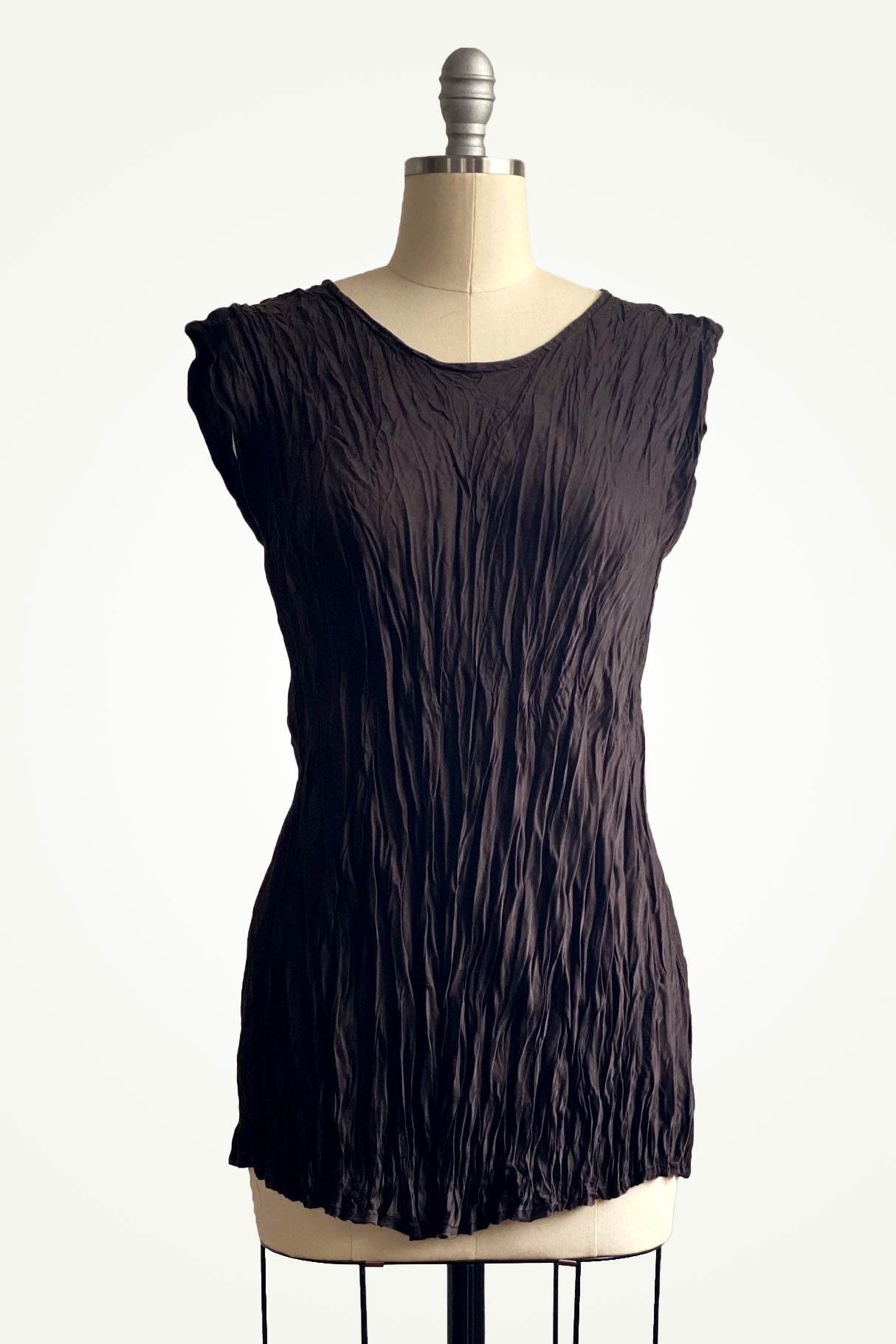 Crinkle Cap Sleeve Tunic - Dark Mahogany - Small