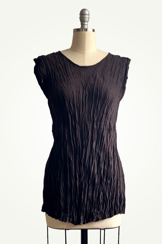 Crinkle Cap Sleeve Tunic - Dark Mahogany - Small