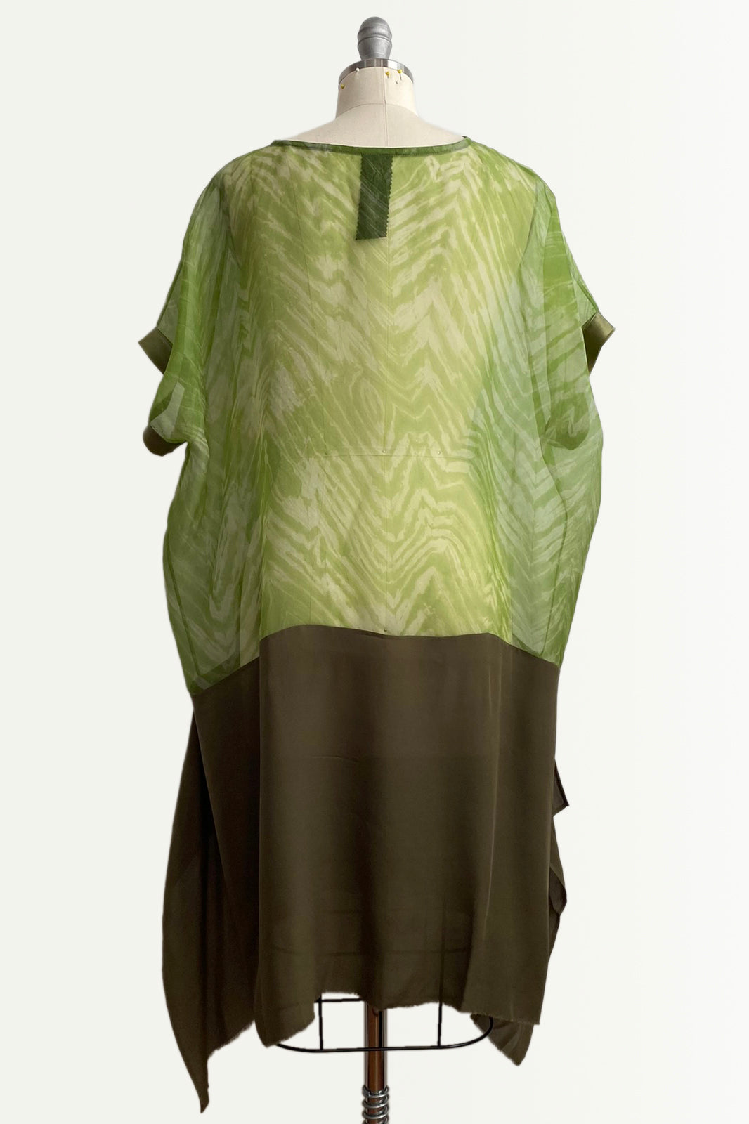 Essa Dress | Silk Organza | Shibori Arashi Dyed | Green & Olive | Medium
