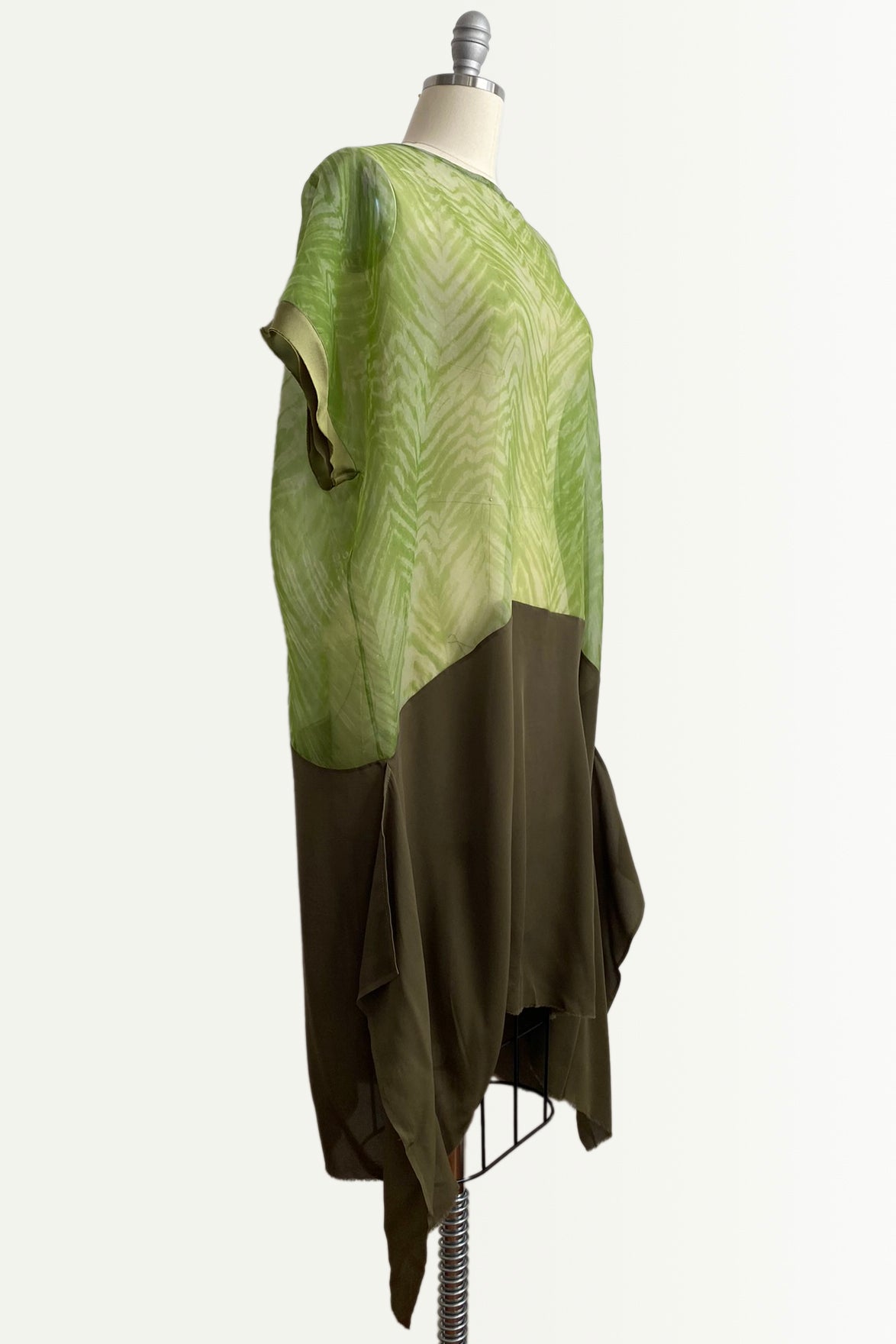 Essa Dress | Silk Organza | Shibori Arashi Dyed | Green & Olive | Medium