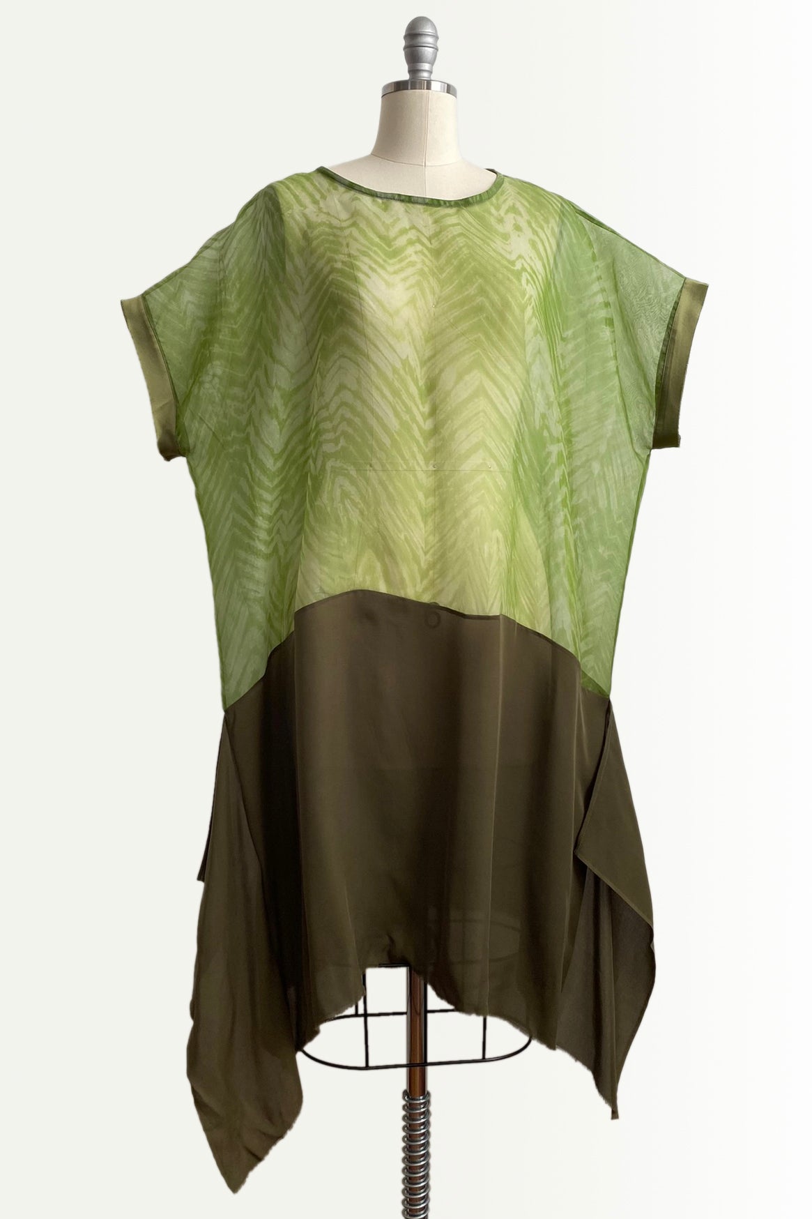 Essa Dress | Silk Organza | Shibori Arashi Dyed | Green & Olive | Medium
