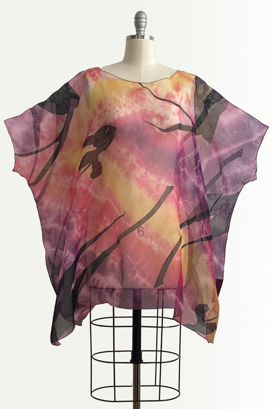 Deb Tunic | Silk Organza | Tulip Print & Tie Dye | Pink, Yellow & Black