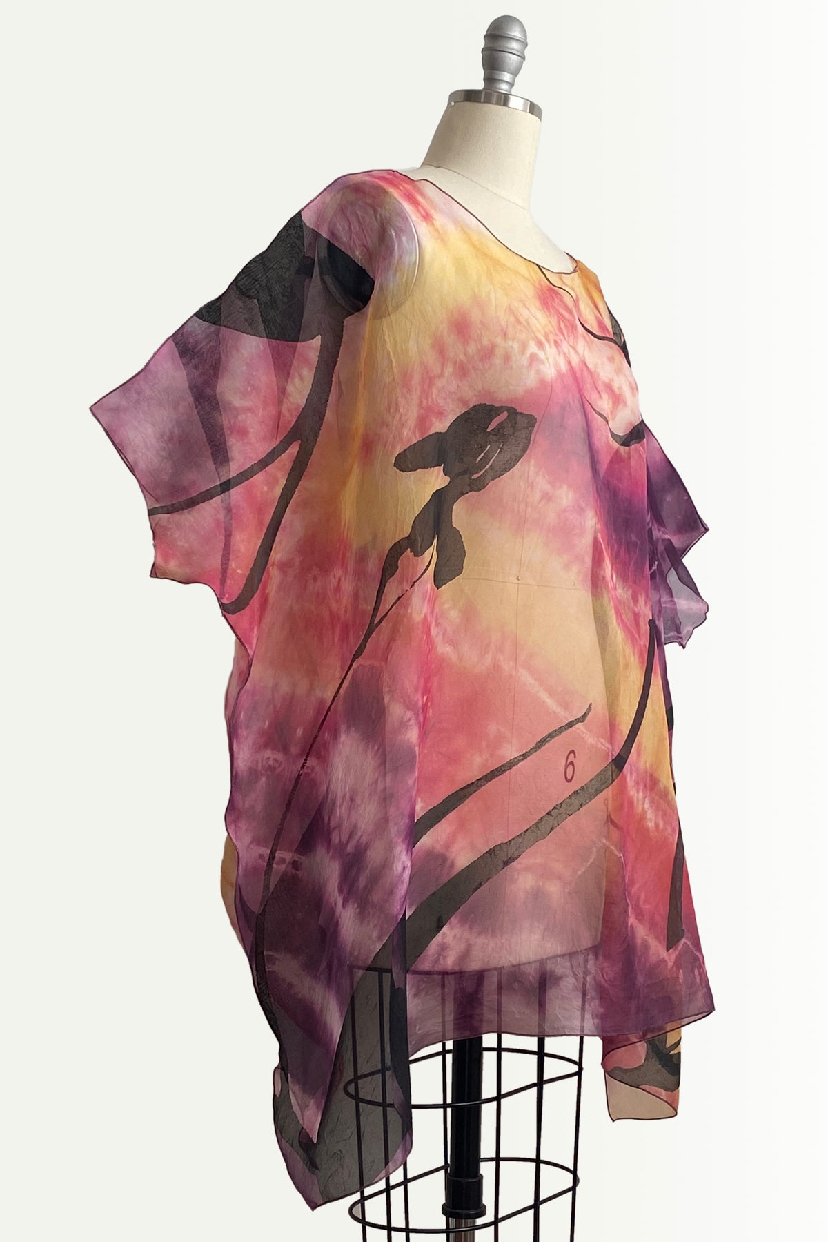 Deb Tunic | Silk Organza | Tulip Print & Tie Dye | Pink, Yellow & Black